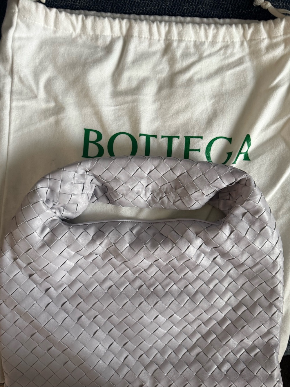 Bottega Veneta Pale Gray Intrecciato Shoulder Bag